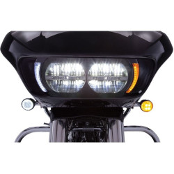 PartzBiz HD DS20402212 - Ciro Black LED Headlight Fang Bezels w/ Amber Turn Signals Harley 15-20 FLTR 