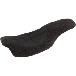 PartzBiz HD MD74111AB - Mustang 74111AB Blk/Red Diamond Stitch Revere Journey 2-Up Seat H-D FLH/T 08-Up
