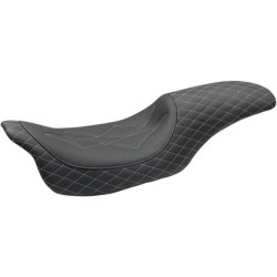 PartzBiz HD MD74111GM - Mustang 74111GM Blk/Grey Diamond Stitch Revere Journey 2-Up Seat H-D FLH/T 08-Up